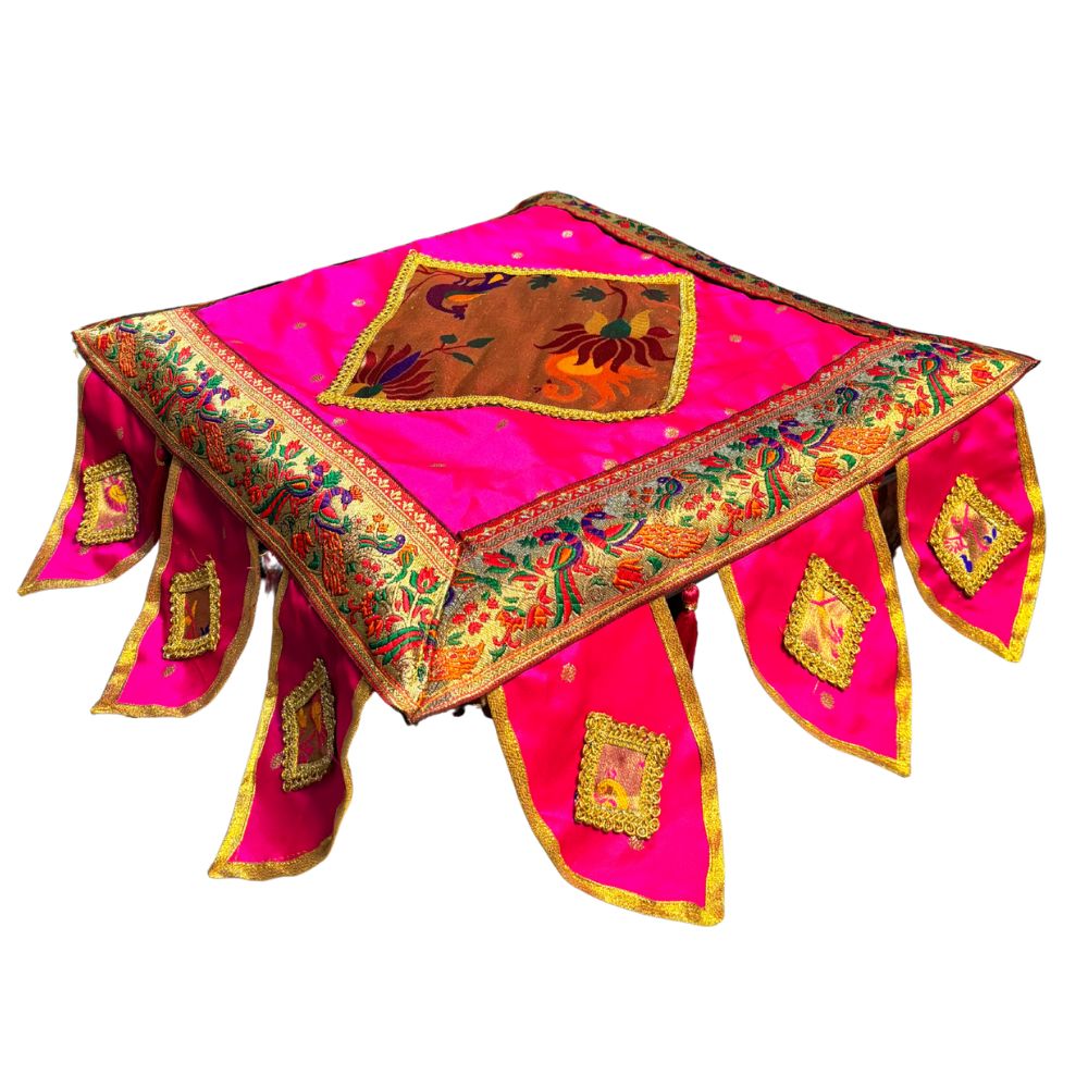 Decorative Paithani chouranga Cover | Peacock Motif Chowki Cover